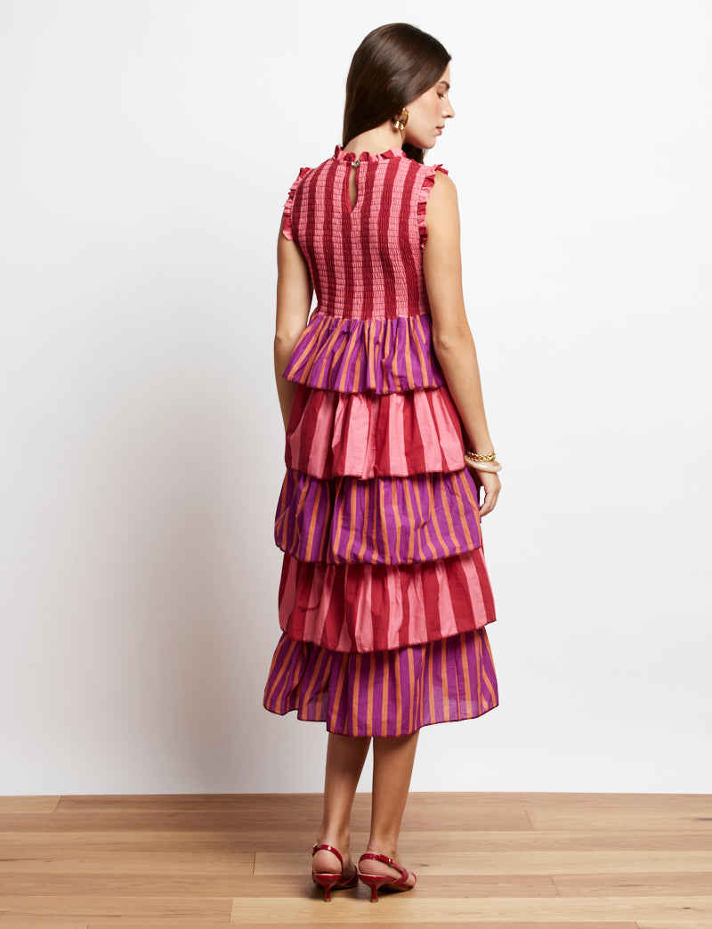 Vestido rosa y burdeos a rayas Martim