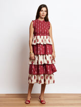 Robe bordeaux & écrue fleurie Martim