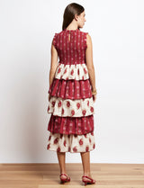 Robe bordeaux & écrue fleurie Martim