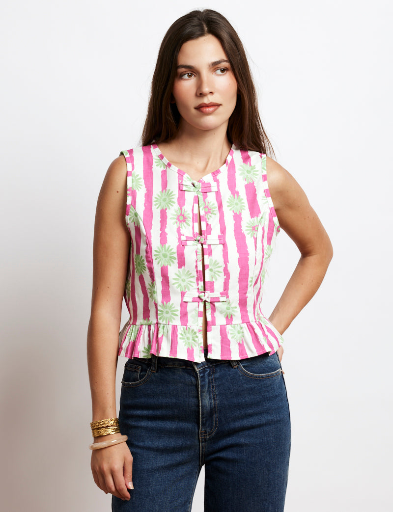 Top rose & fleurs vertes Luis