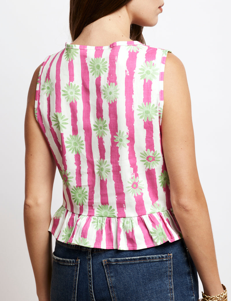 Top rose & fleurs vertes Luis