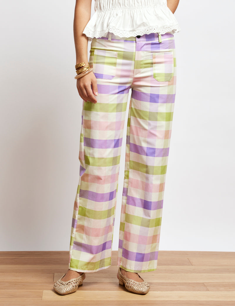Green & lilac gingham Jordy trousers