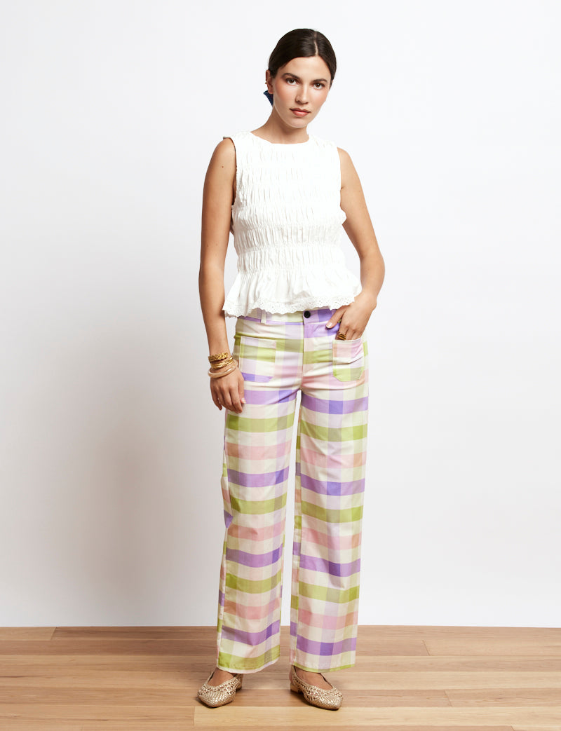Green & lilac gingham Jordy trousers